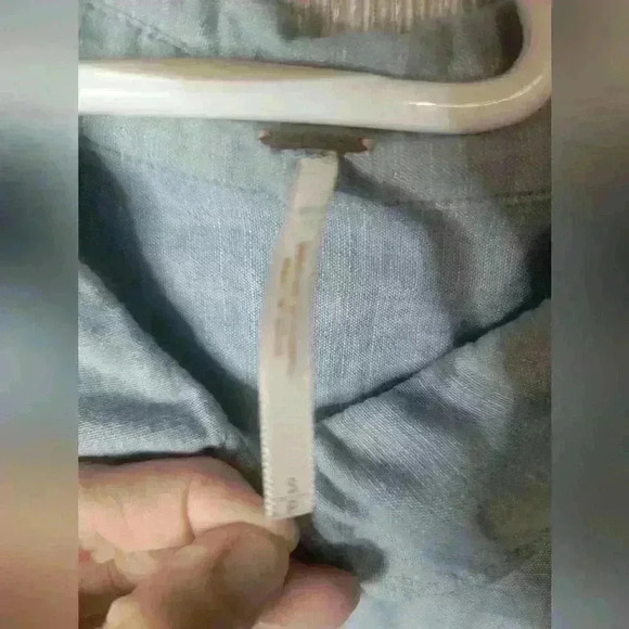 Free People denim tope with eyelet crocheted back. - Picture 2 of 7